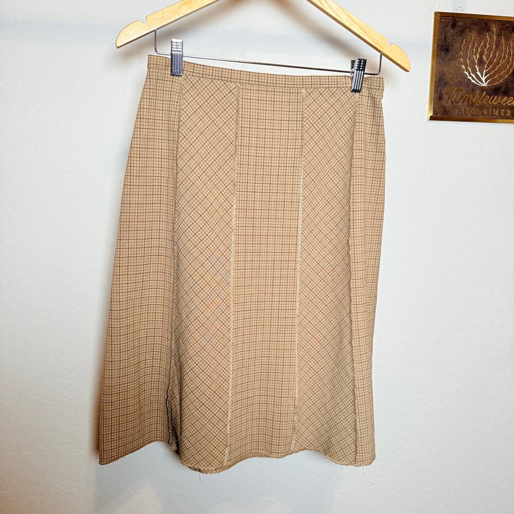 Women's Ideology Tan and Brown Plaid Knee‎ Length A-Line Skirt Size 6